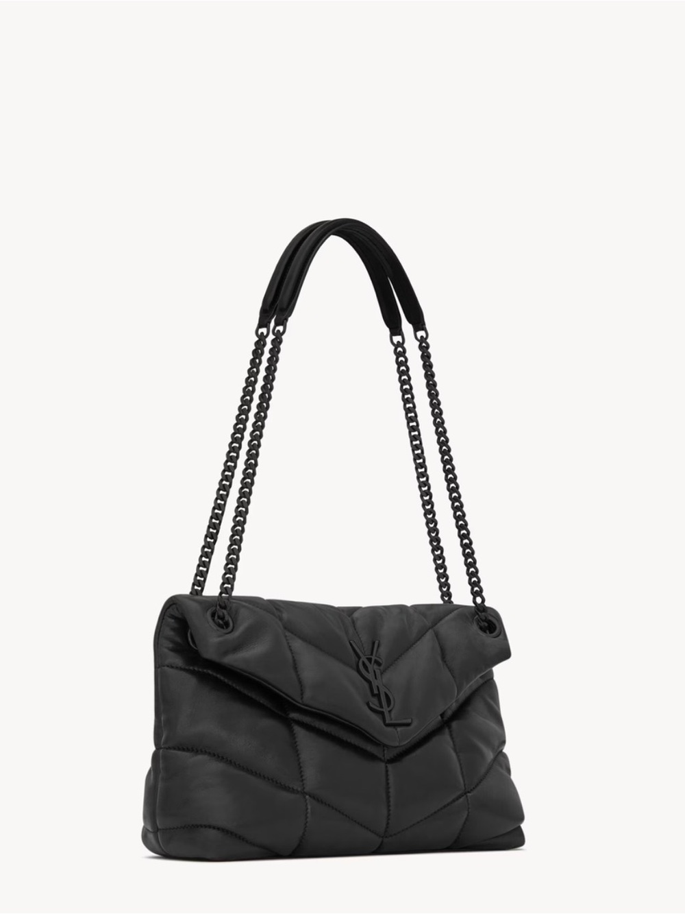 Puffer Black Quilted Chain-Handle Shoulder Bag